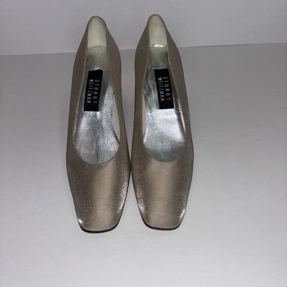 Stuart Weitzman Metallic Square Toe Low Heel Pumps - Size 8 - Picture 3 of 13